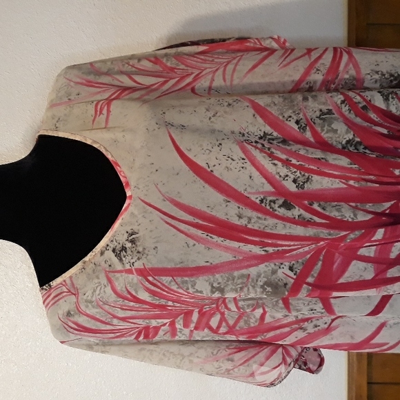 Pink Tropical Sheer Cold Shoulder Top - Picture 2 of 7